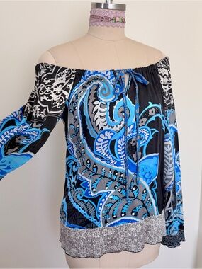 Hale Bob Silk Stretch Satin Off-Shoulder Top